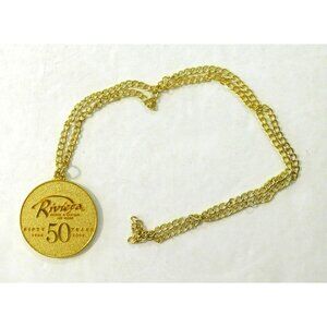 Riviera 50th Anniversary Las Vegas Centennial Coin Medallion Necklace Gold Tone